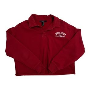 Forever 21 Dark Red Cropped "West Coast Athletics" Collared Crew Neck Size Small